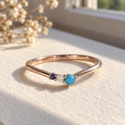 Turquoise diamond and sapphire chevron ring, photo 1