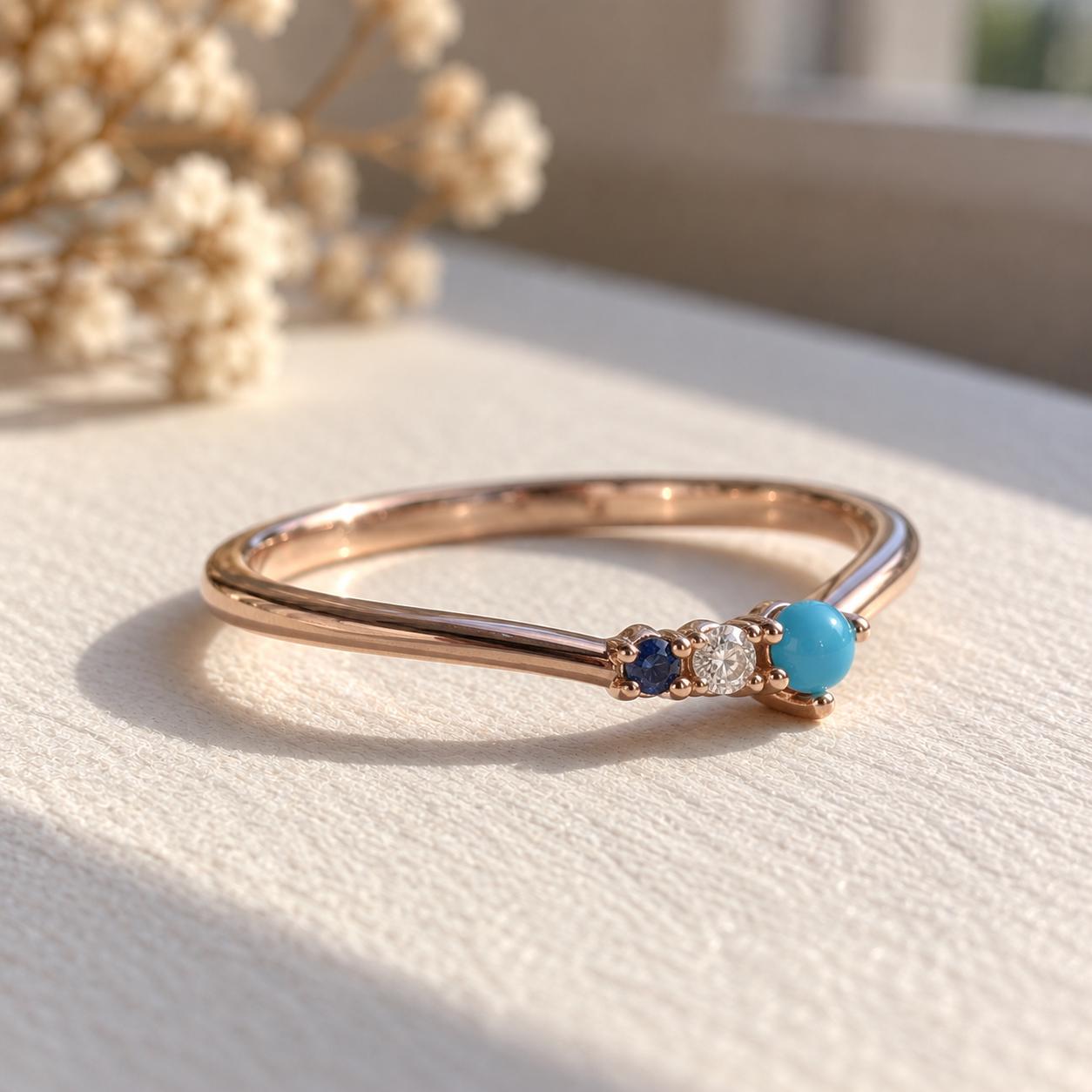 Turquoise diamond and sapphire chevron ring, photo 4