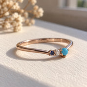 Turquoise diamond and sapphire chevron ring, photo 4