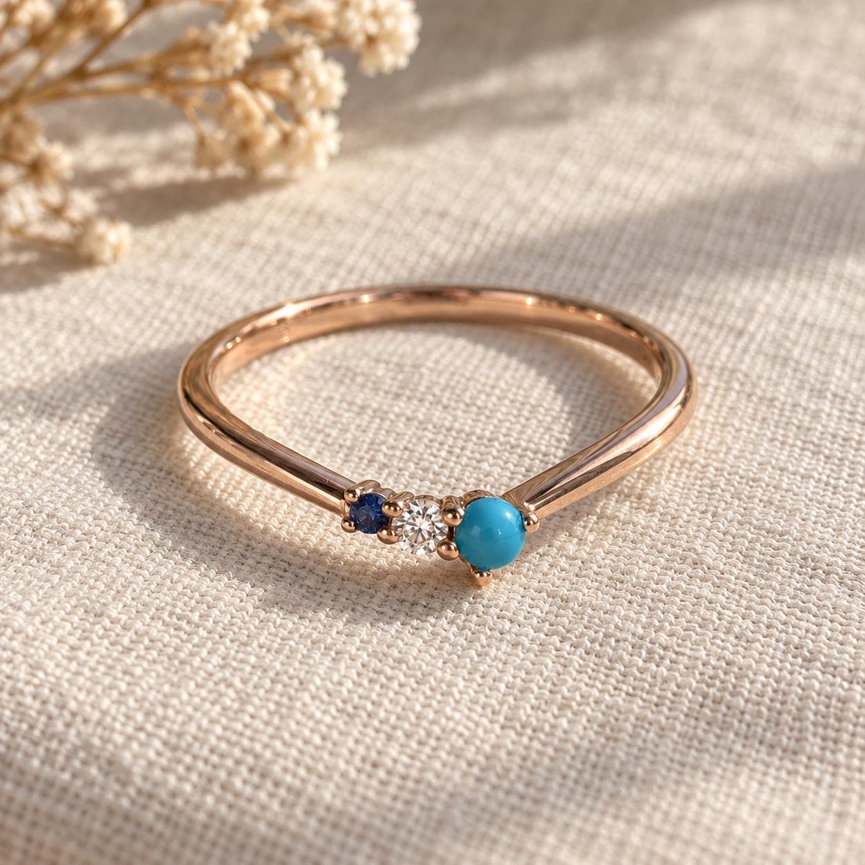 Turquoise diamond and sapphire chevron ring, photo 5