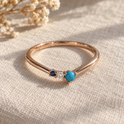 Turquoise diamond and sapphire chevron ring, photo 5