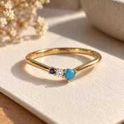 Turquoise diamond and sapphire chevron ring, photo 6