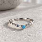 Turquoise diamond and sapphire chevron ring, photo 7