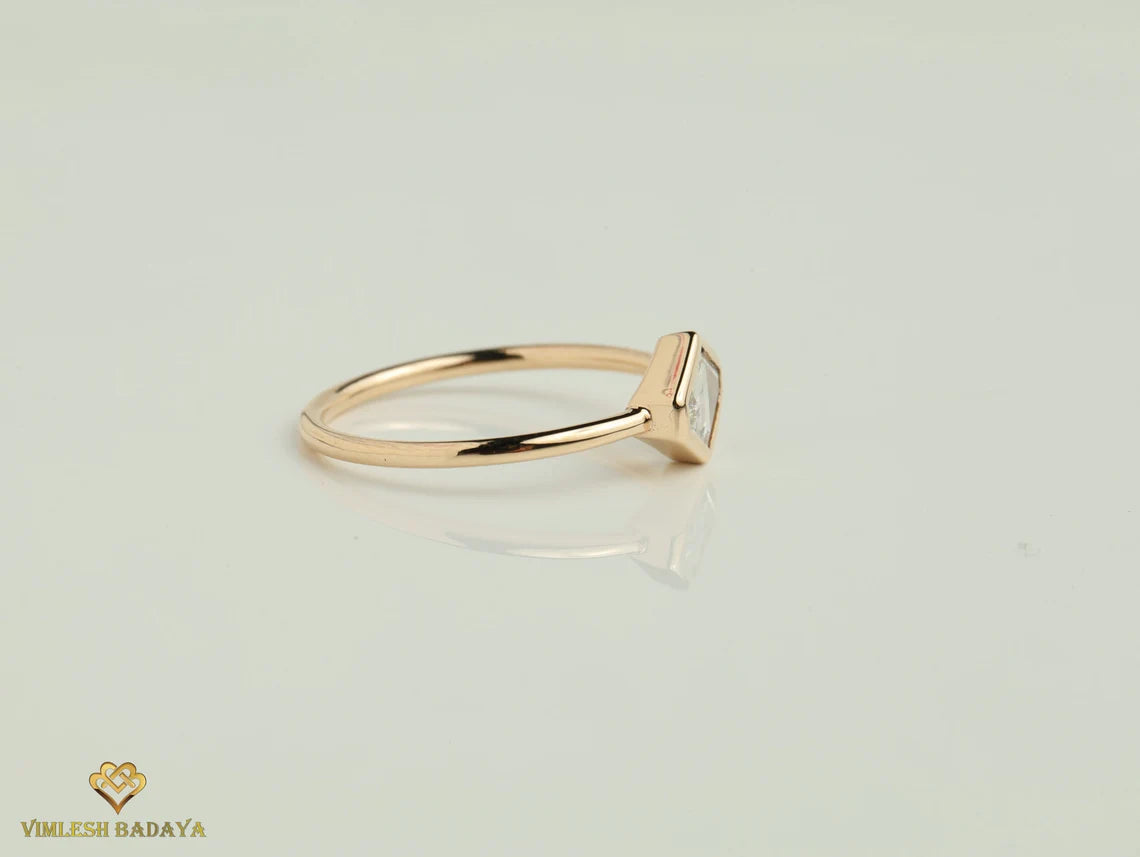 Hexagon Diamond Stacking Ring | Gold Diamond Ring | Geometric Dainty Ring -