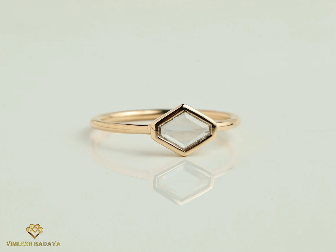 Hexagon Diamond Stacking Ring | Gold Diamond Ring | Geometric Dainty Ring -