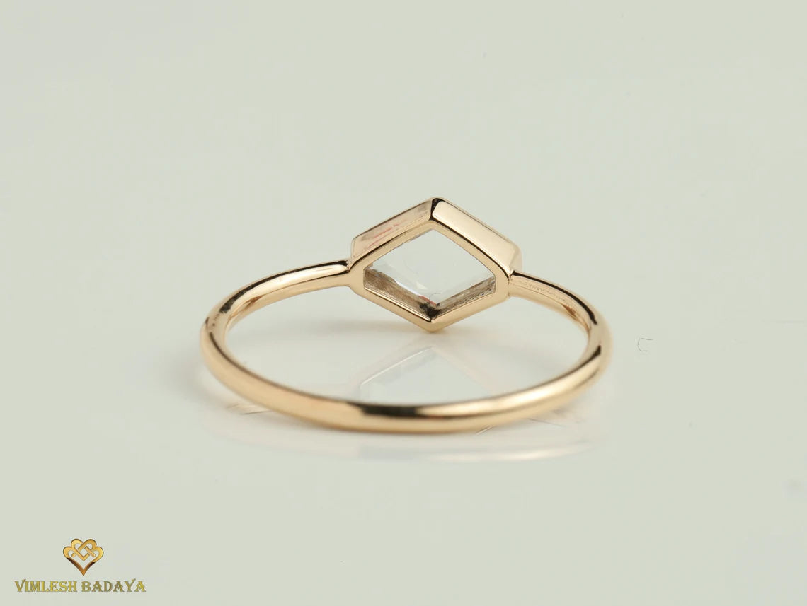 Hexagon Diamond Stacking Ring | Gold Diamond Ring | Geometric Dainty Ring -