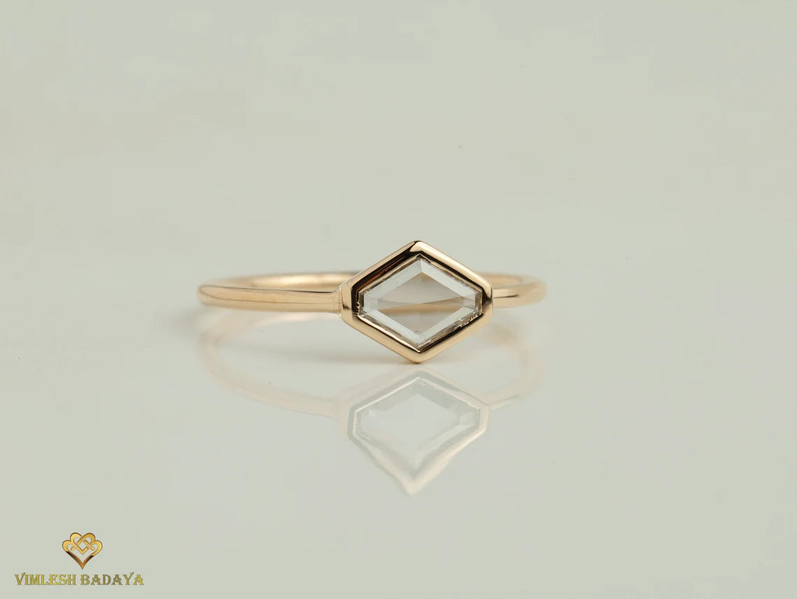 Hexagon Diamond Stacking Ring | Gold Diamond Ring | Geometric Dainty Ring -