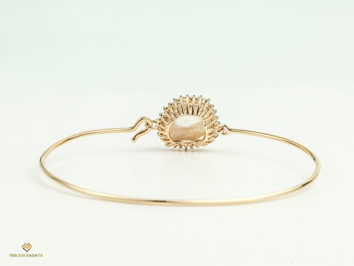 Baroque Pearl Cuff Bangle | Adjustable Yellow Rose White Gold Bracelet | Gift for Her -