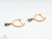 Teal Green Montana Sapphire Hoop Earrings | Solid Gold Sapphire Diamond Drop Earrings -