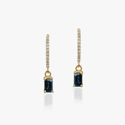 Teal Green Montana Sapphire Diamond Earrings | Solid Gold Baguette Sapphire Studs -