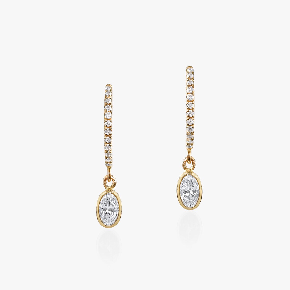 Diamond Hoop Earrings | Solid Gold Oval Cut Dangle Earrings | Bridal Jewelry -