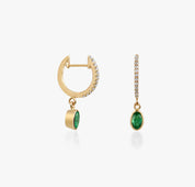 Emerald Diamond Hoop Earrings | Solid Gold Oval Cut Dangle Earrings | Bridal Jewelry -