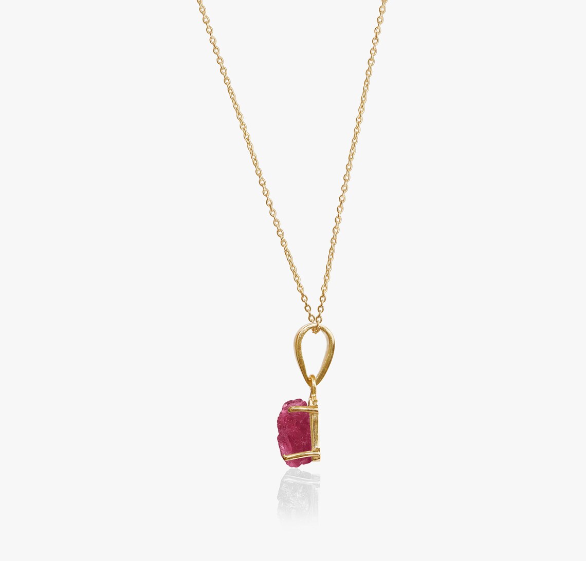 Raw Pink Tourmaline Necklace | Solid Gold Pendant | Anniversary Bridal Gift -