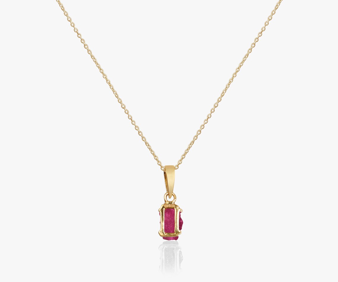 Raw Pink Tourmaline Necklace | Solid Gold Pendant | Anniversary Bridal Gift -