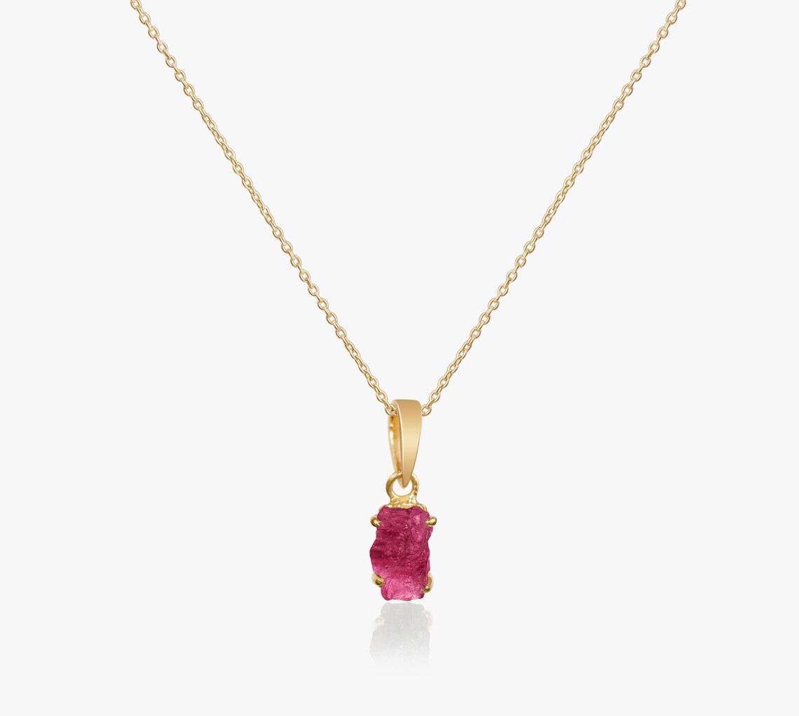 Raw Pink Tourmaline Necklace | Solid Gold Pendant | Anniversary Bridal Gift -