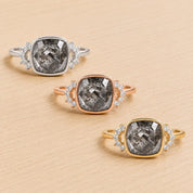 Cushion Cut Salt and Pepper Diamond Ring | Bezel Set, Art Deco Promise, 9K-18K Gold image 6