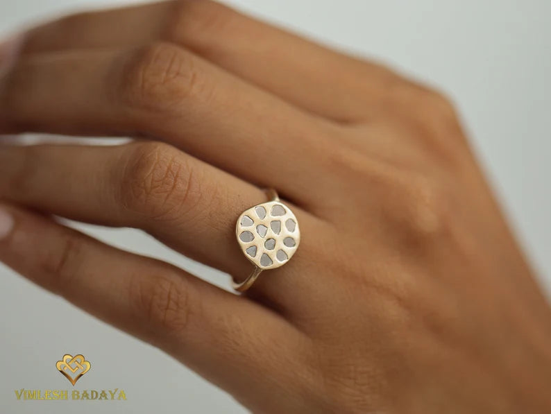 Sliced Diamond Signet Ring | Gold Minimalist Diamond Ring | Dainty Signet Ring -