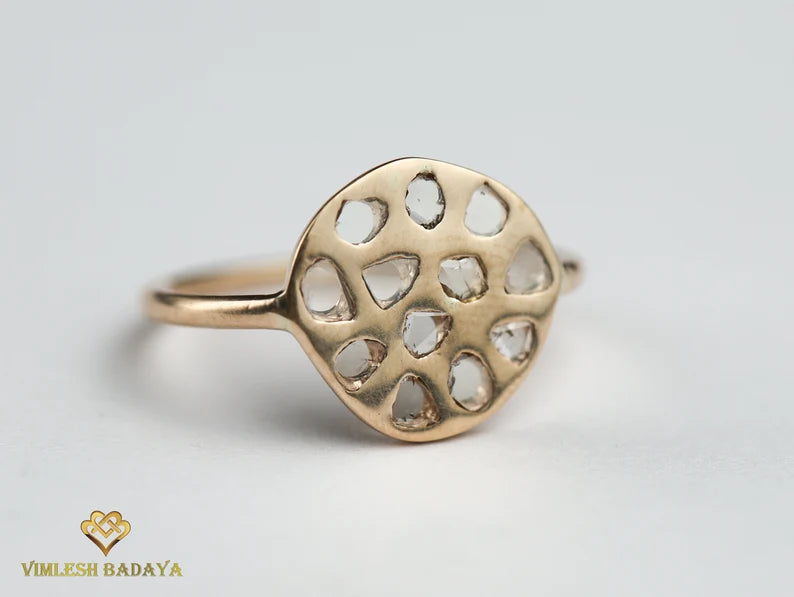 Sliced Diamond Signet Ring | Gold Minimalist Diamond Ring | Dainty Signet Ring -