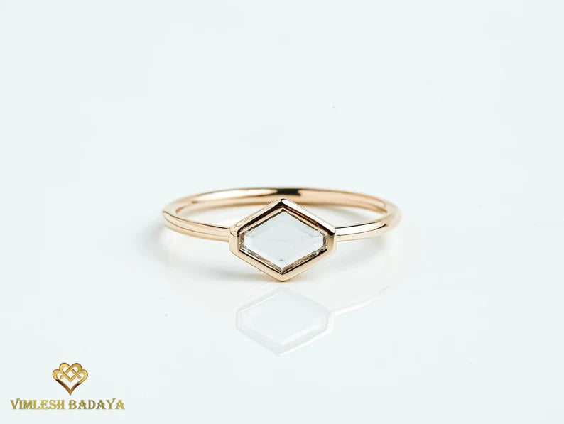 Hexagon Diamond Stacking Ring | Gold Diamond Ring | Geometric Dainty Ring -