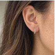 Natural diamond huggie hoop earrings, yellow detail view