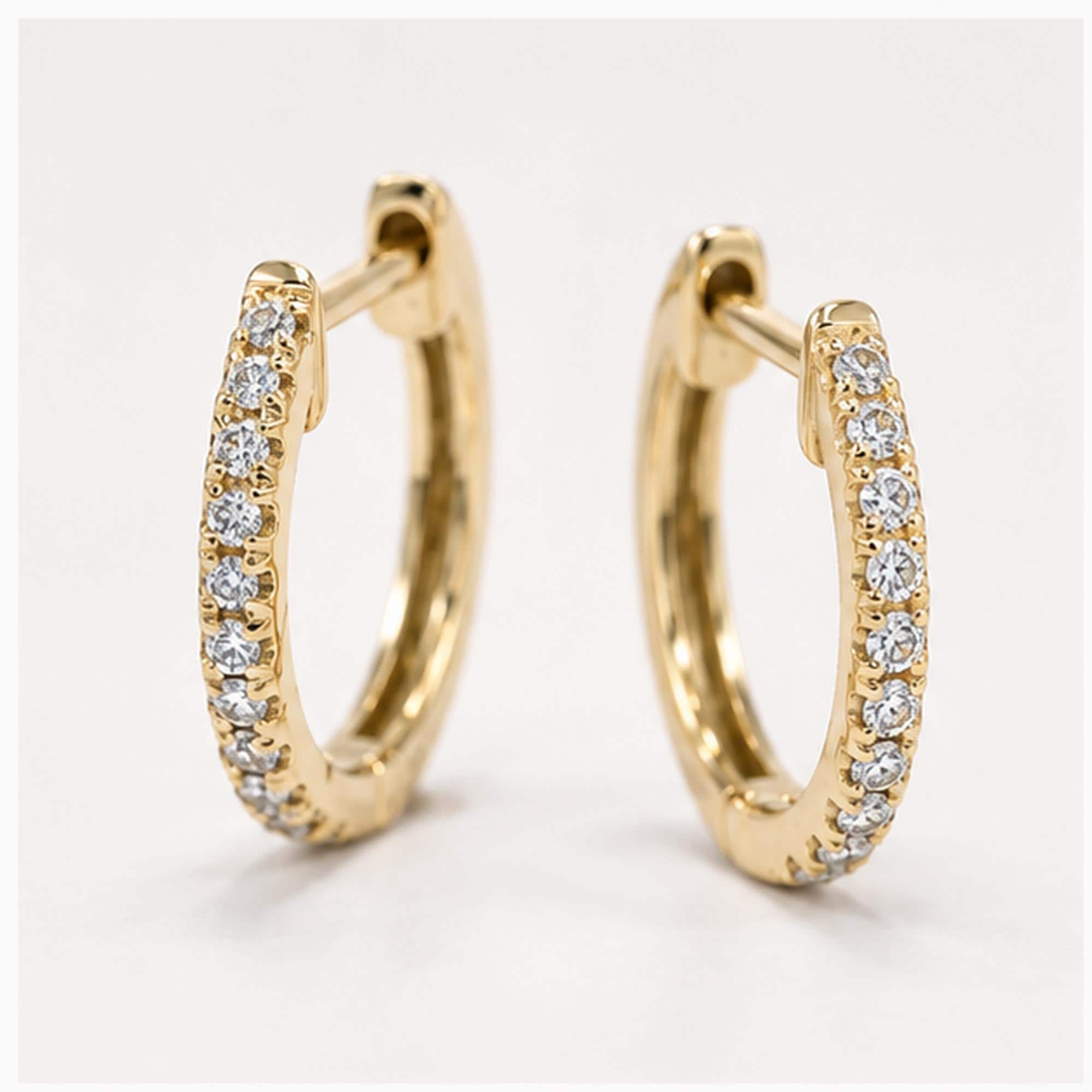 Natural diamond huggie hoop earrings, yellow front view