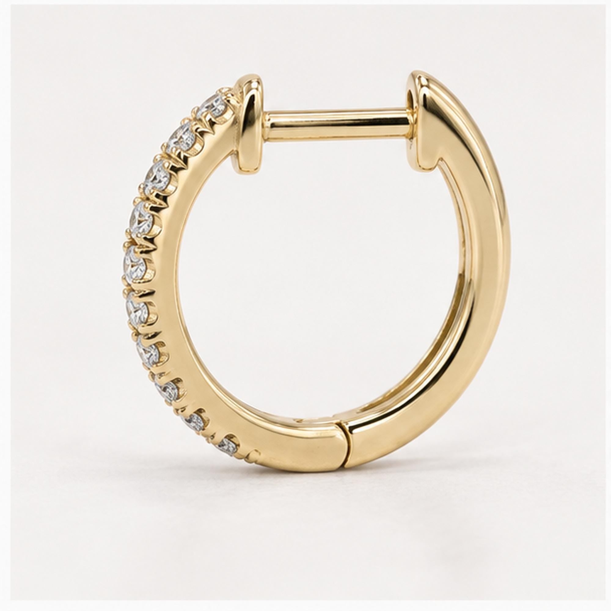 Natural diamond huggie hoop earrings, yellow open view