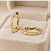 Natural diamond huggie hoop earrings, yellow pair view