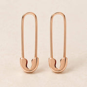 Solid gold safety pin earrings, rose front view