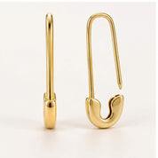 Solid gold safety pin earrings, yellow detail view