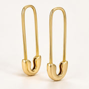 Solid gold safety pin earrings, yellow front view