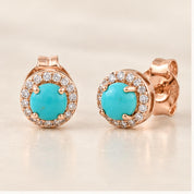 Arizona turquoise diamond halo earrings, rose front view