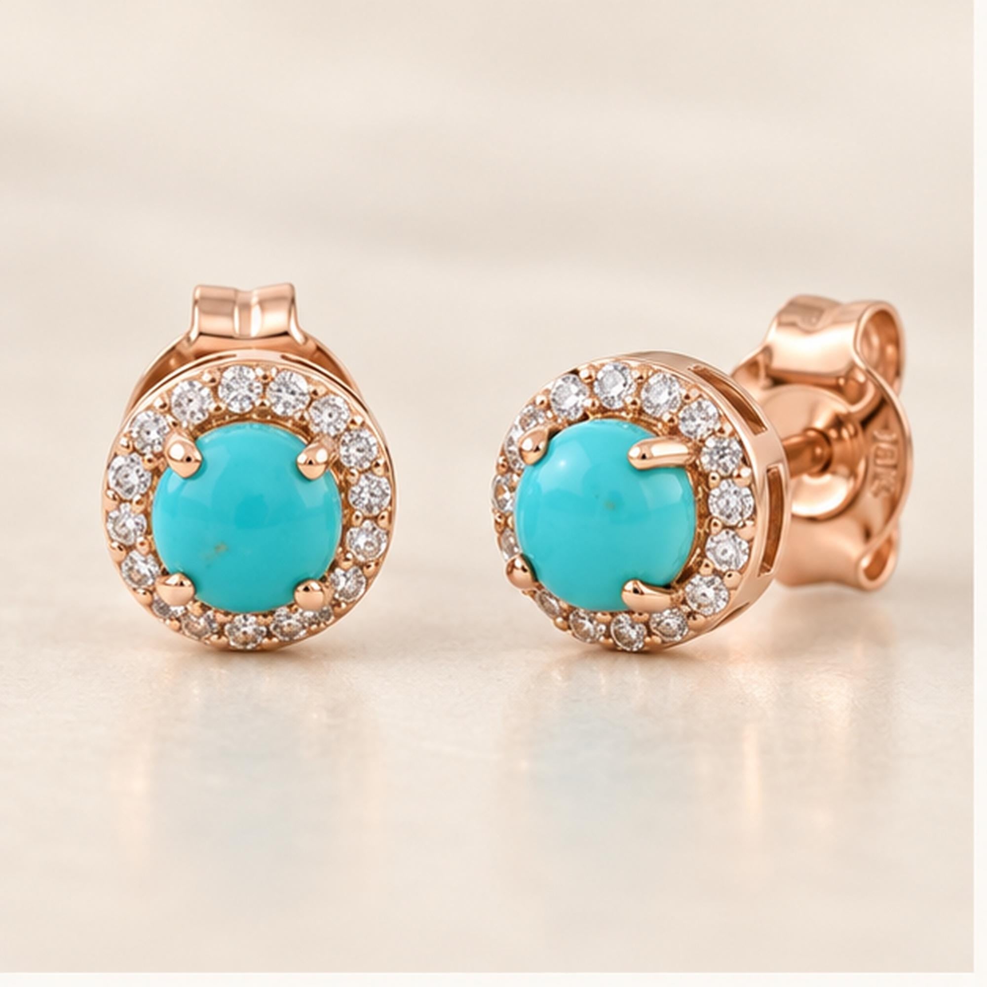 Arizona turquoise diamond halo earrings, rose front view