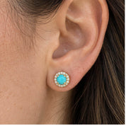 Arizona turquoise diamond halo earrings, single earring view