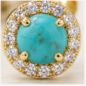 Arizona turquoise diamond halo earrings, turquoise closeup view