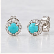 Arizona turquoise diamond halo earrings, white front view