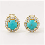 Arizona turquoise diamond halo earrings, yellow angle view