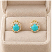 Arizona turquoise diamond halo earrings, yellow pair view