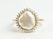 Baroque Pearl Diamond Halo Ring -