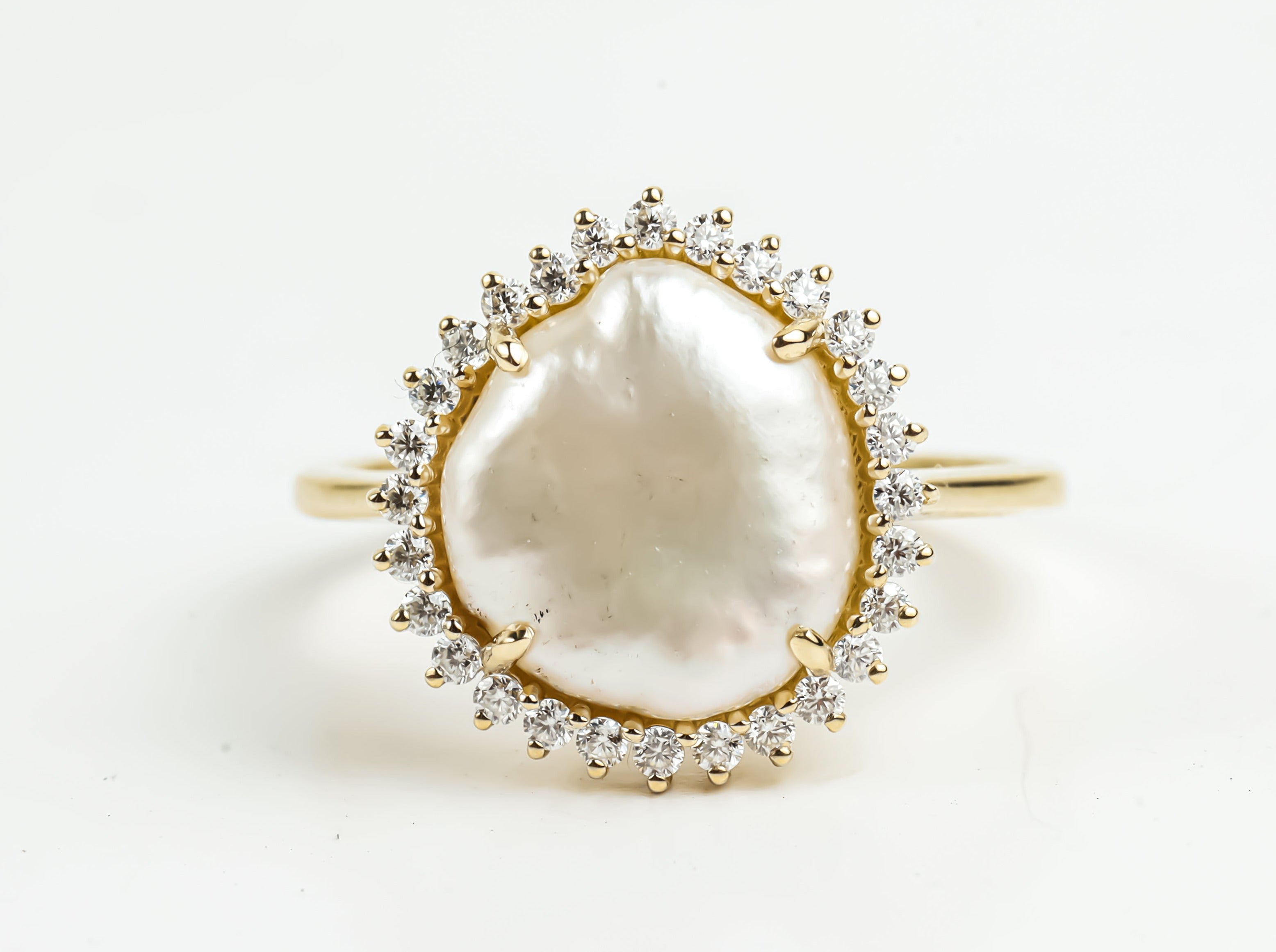 Baroque Pearl Diamond Halo Ring -