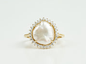 Baroque Pearl Diamond Halo Ring -