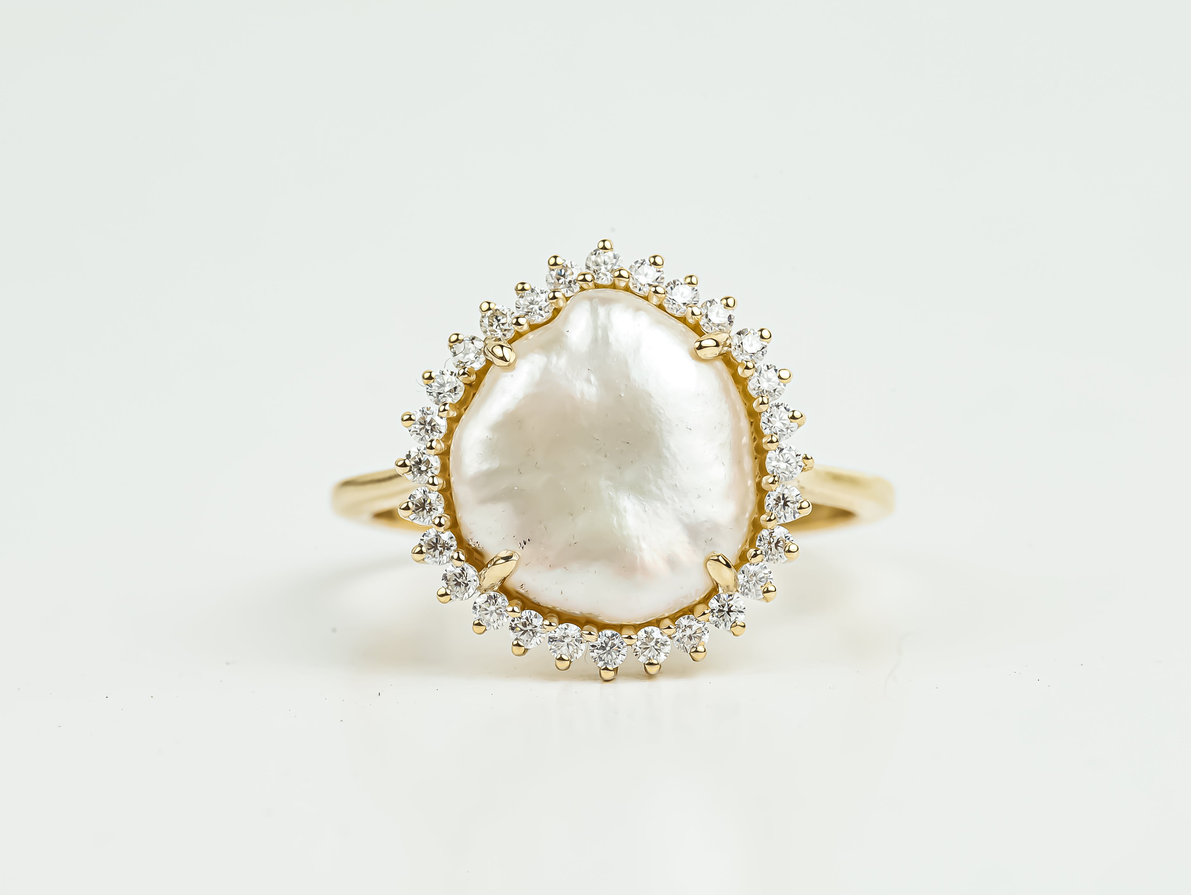 Baroque Pearl Diamond Halo Ring -