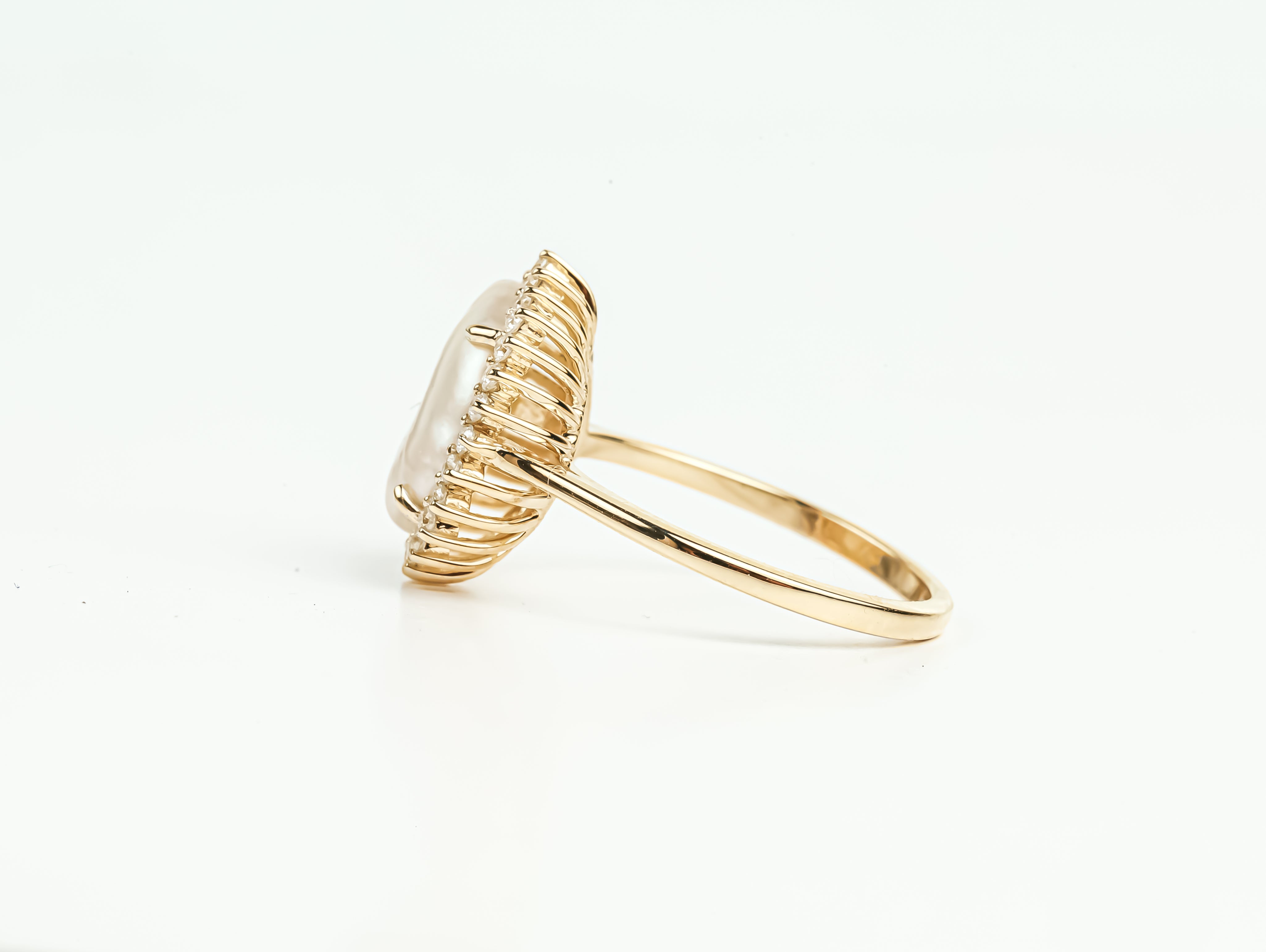 Baroque Pearl Diamond Halo Ring -
