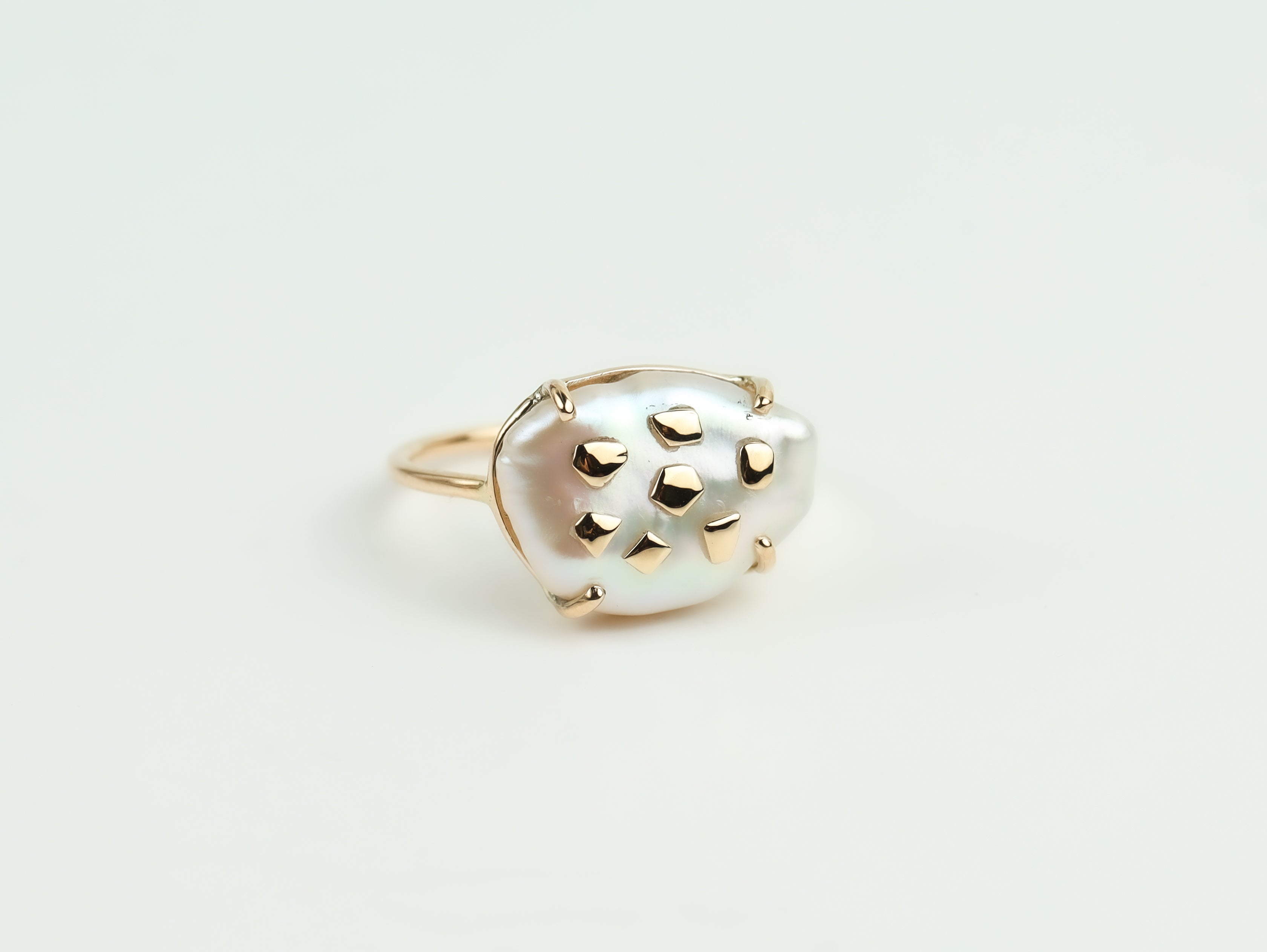 Baroque Pearl Ring with Gold Nuggets -