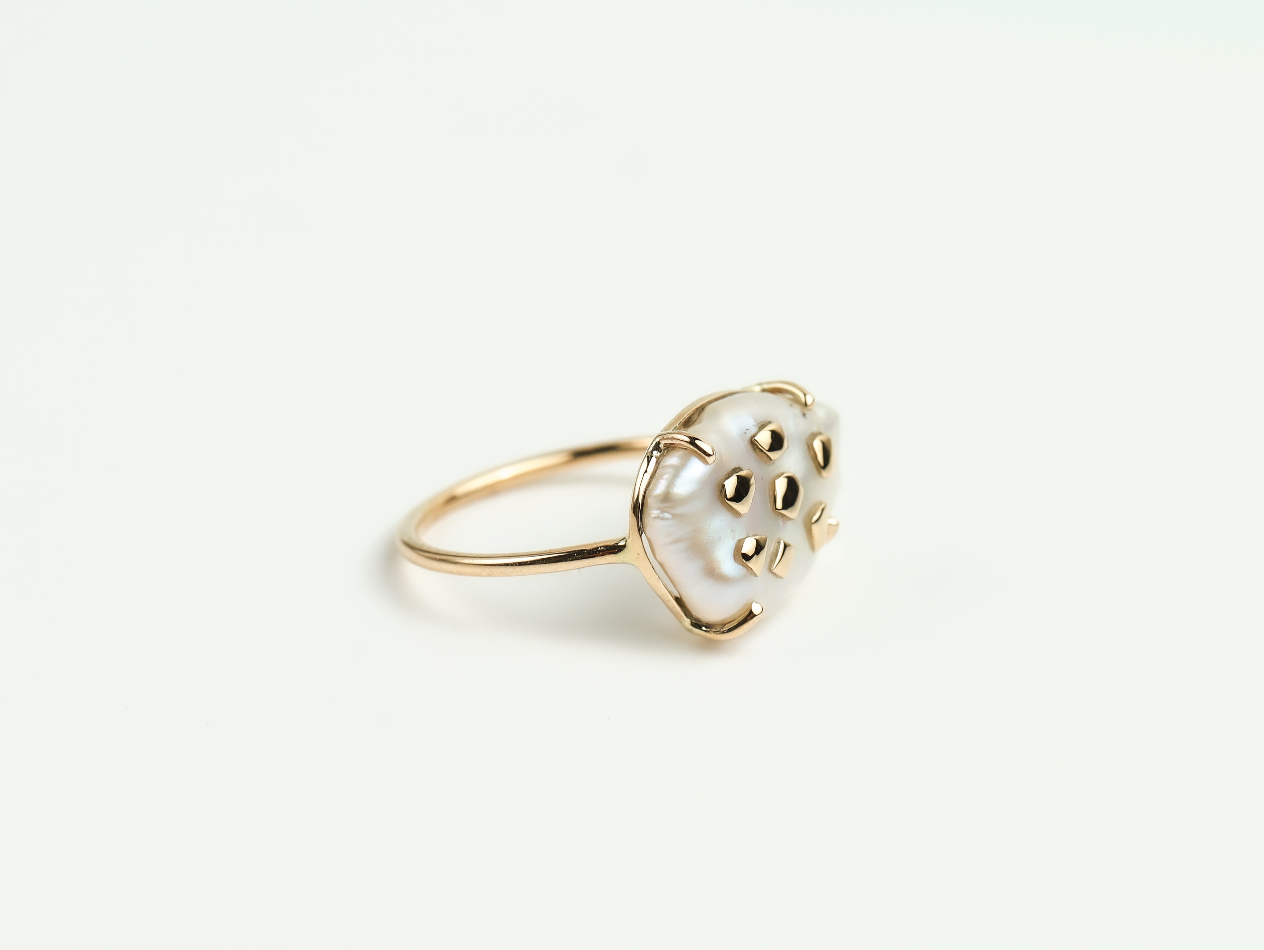 Baroque Pearl Ring with Gold Nuggets -