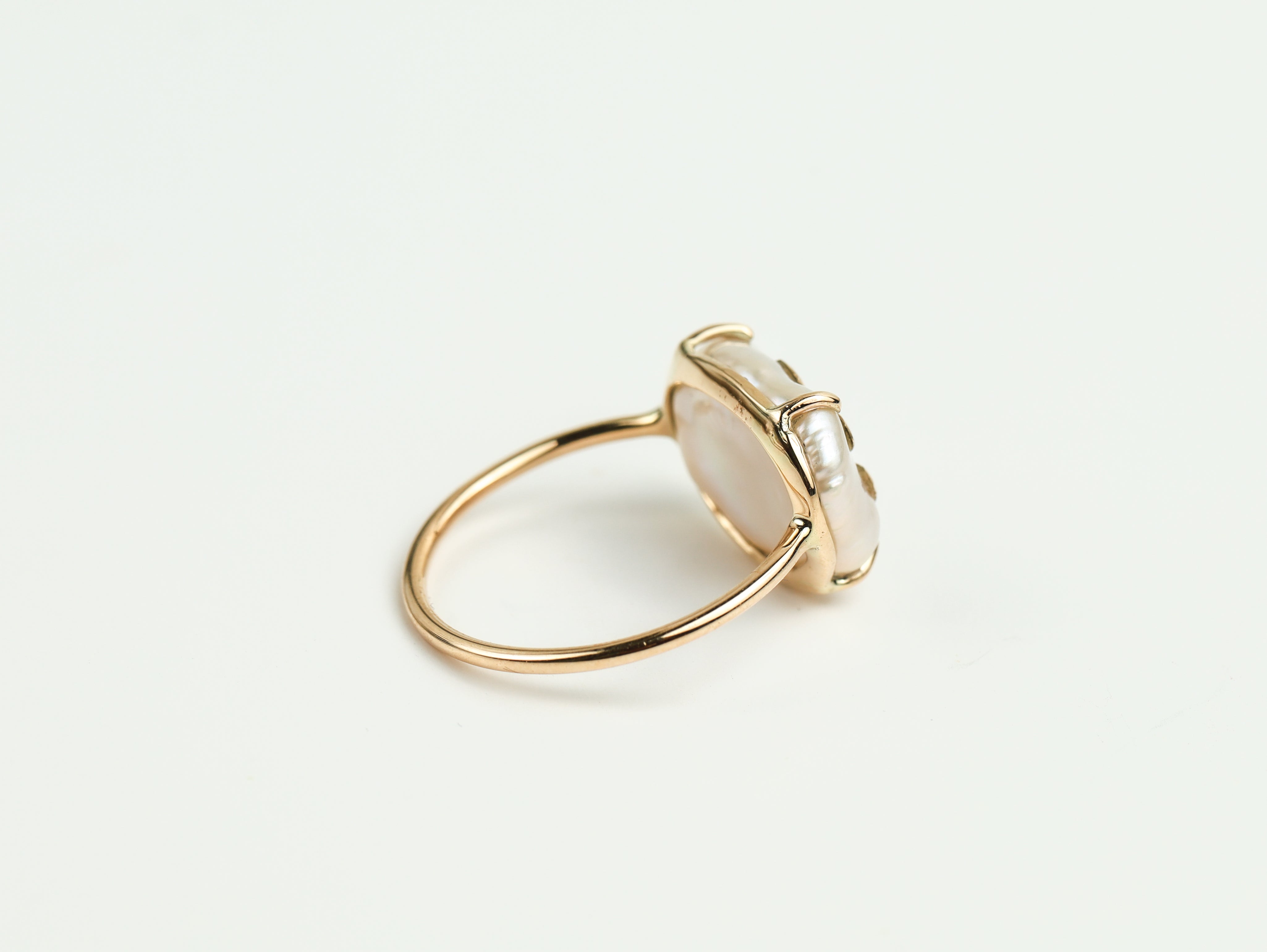 Baroque Pearl Ring with Gold Nuggets -