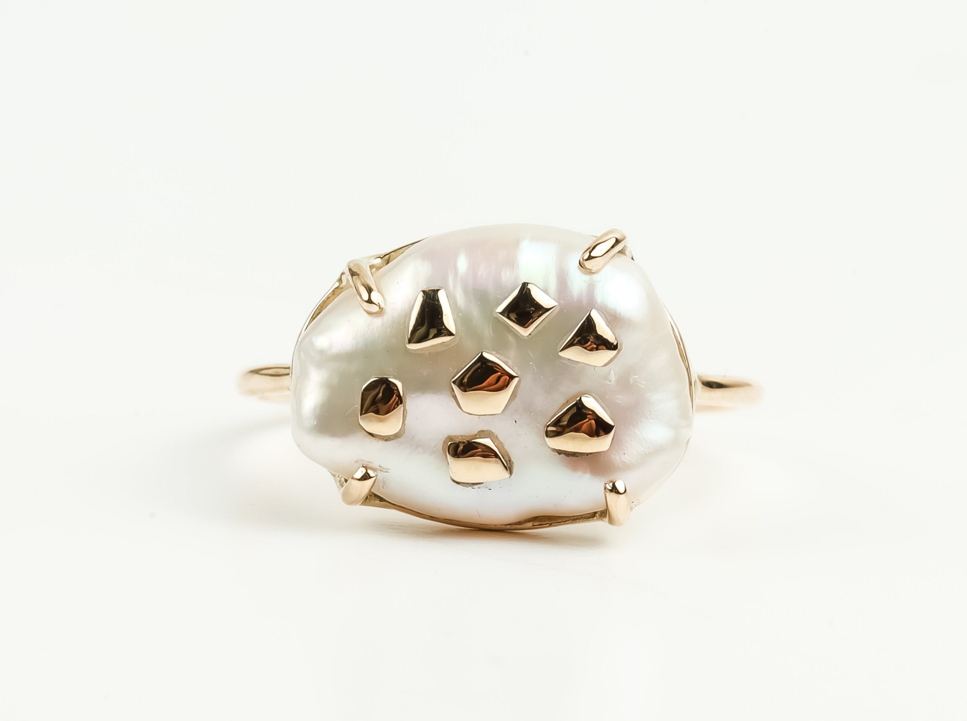 Baroque Pearl Ring with Gold Nuggets -