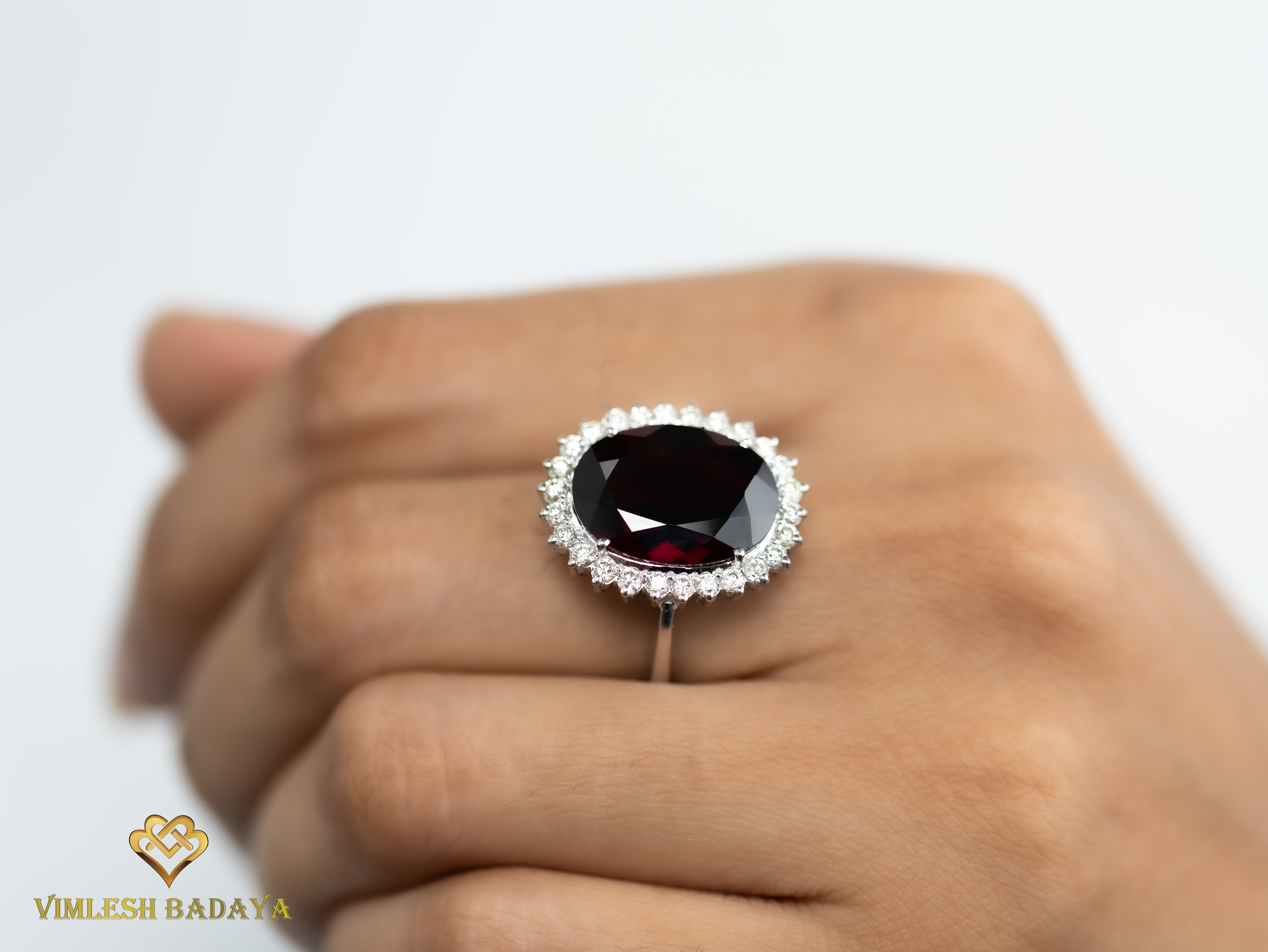 10 CT Oval Red Garnet and Diamond Halo Engagement Ring -