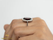10 CT Oval Red Garnet and Diamond Halo Engagement Ring -