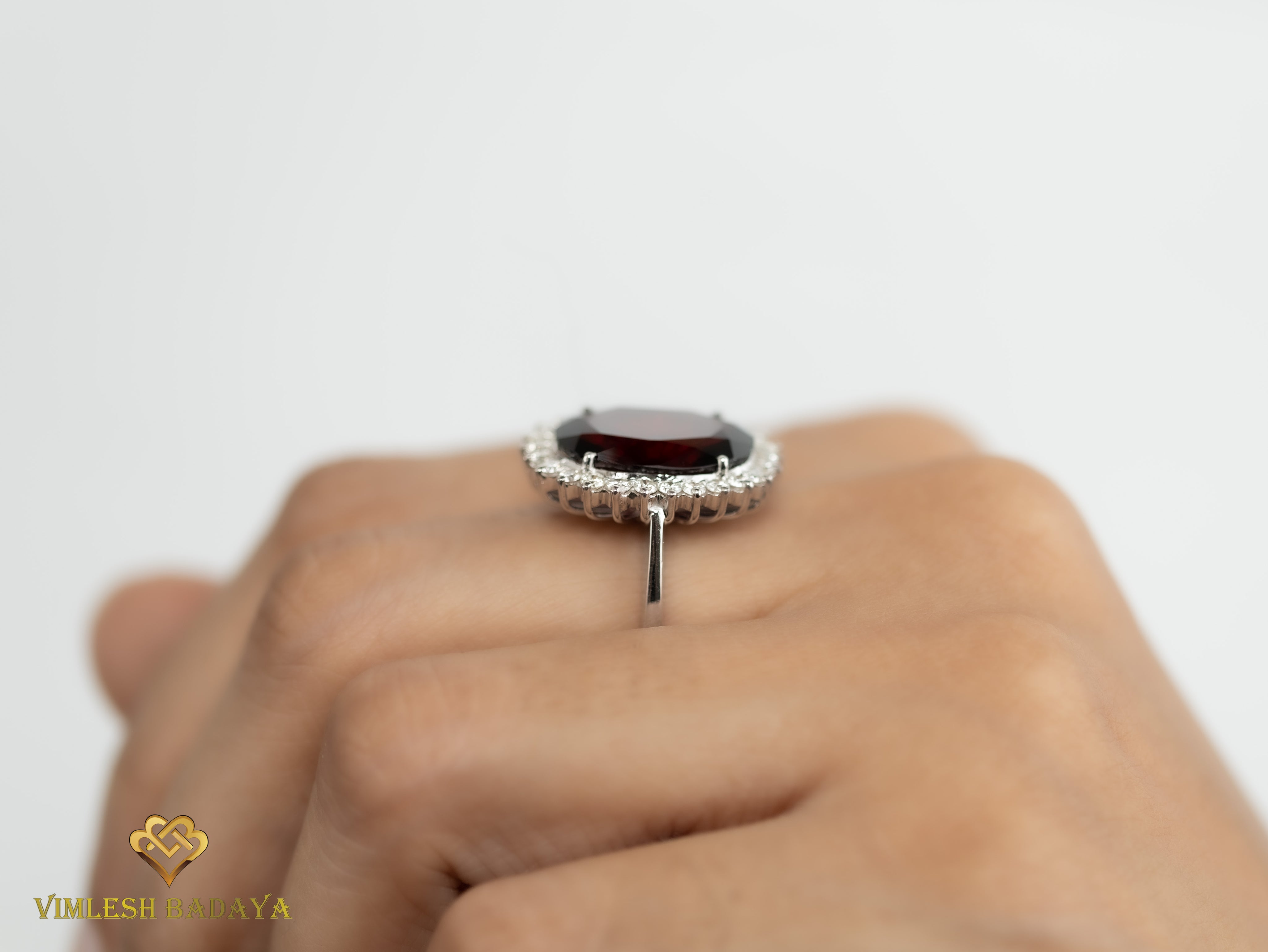 10 CT Oval Red Garnet and Diamond Halo Engagement Ring -