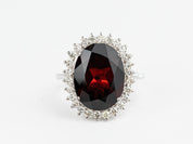 10 CT Oval Red Garnet and Diamond Halo Engagement Ring -